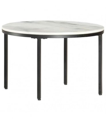 vidaXL Coffee Table White and Black Ø65 cm Real Solid Marble