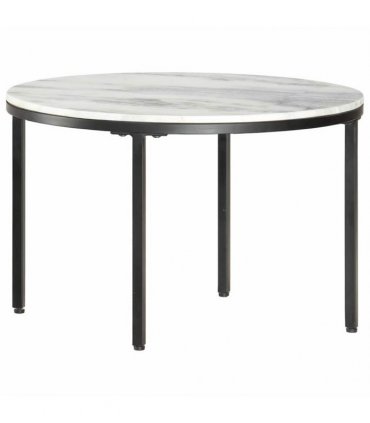 vidaXL Coffee Table White and Black Ø65 cm Real Solid Marble