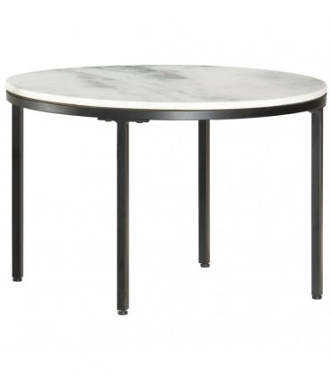 vidaXL Coffee Table White and Black Ø65 cm Real Solid Marble