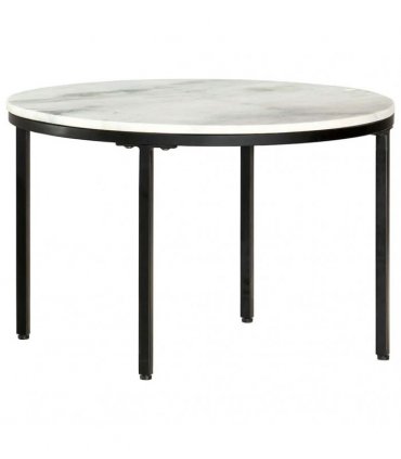 vidaXL Coffee Table White and Black Ø65 cm Real Solid Marble