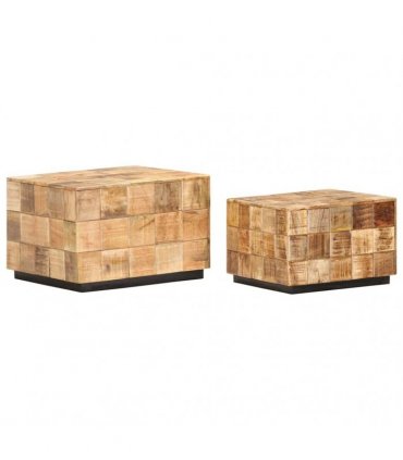 vidaXL Coffee Tables 2 pcs with Block Design Rough Mango Wood