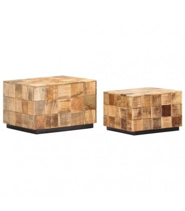 vidaXL Coffee Tables 2 pcs with Block Design Rough Mango Wood