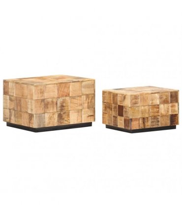 vidaXL Coffee Tables 2 pcs with Block Design Rough Mango Wood
