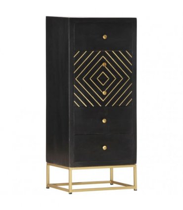 vidaXL Drawer Cabinet Black and Gold 45x30x105 cm Solid Mango Wood