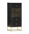 vidaXL Drawer Cabinet Black and Gold 45x30x105 cm Solid Mango Wood