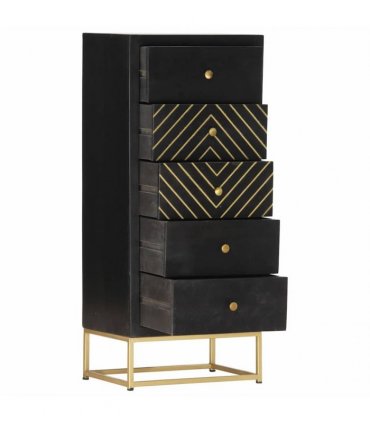 vidaXL Drawer Cabinet Black and Gold 45x30x105 cm Solid Mango Wood