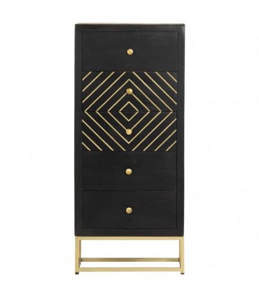 vidaXL Drawer Cabinet Black and Gold 45x30x105 cm Solid Mango Wood