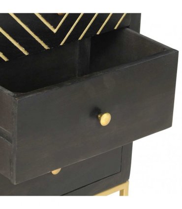 vidaXL Drawer Cabinet Black and Gold 45x30x105 cm Solid Mango Wood