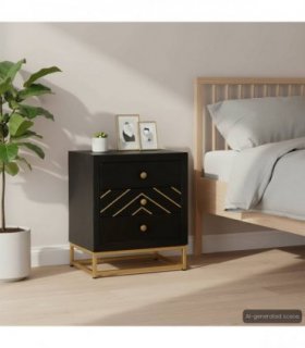 vidaXL Bedside Cabinet Black and Gold 40x30x50 cm Solid Mango Wood