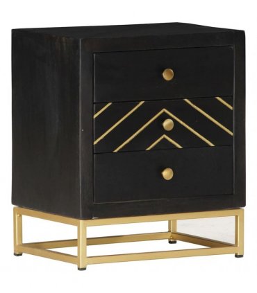 vidaXL Bedside Cabinet Black and Gold 40x30x50 cm Solid Mango Wood