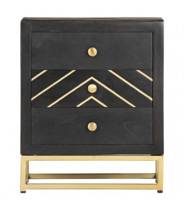 vidaXL Bedside Cabinet Black and Gold 40x30x50 cm Solid Mango Wood