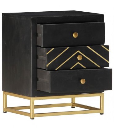 vidaXL Bedside Cabinet Black and Gold 40x30x50 cm Solid Mango Wood