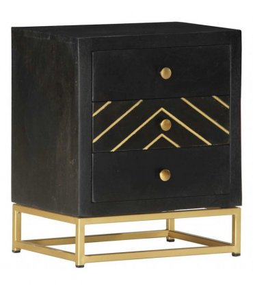vidaXL Bedside Cabinet Black and Gold 40x30x50 cm Solid Mango Wood