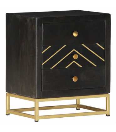 vidaXL Bedside Cabinet Black and Gold 40x30x50 cm Solid Mango Wood