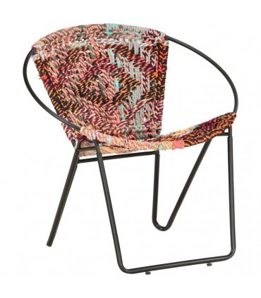 vidaXL Circle Chair Multicolours Chindi Fabric