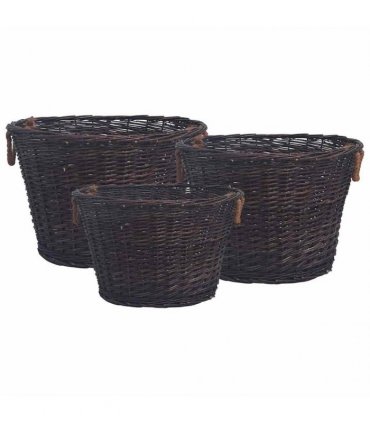 vidaXL 3 Piece Stackable Firewood Basket Set Dark Brown Willow
