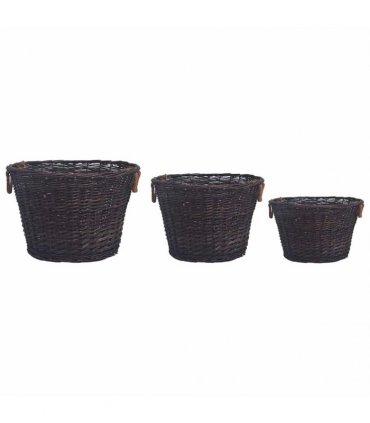 vidaXL 3 Piece Stackable Firewood Basket Set Dark Brown Willow