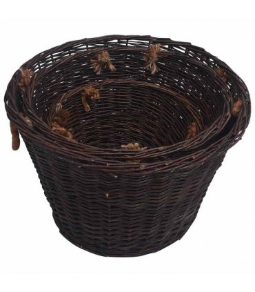vidaXL 3 Piece Stackable Firewood Basket Set Dark Brown Willow