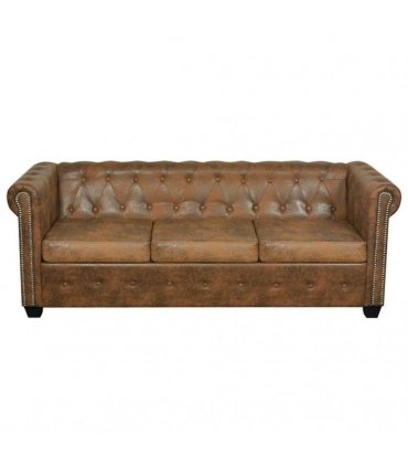 vidaXL Chesterfield Sofa 3-Seater Brown Faux Leather