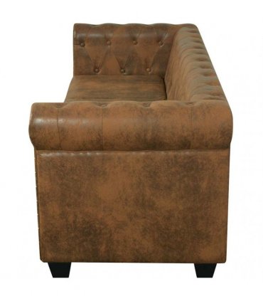vidaXL Chesterfield Sofa 3-Seater Brown Faux Leather