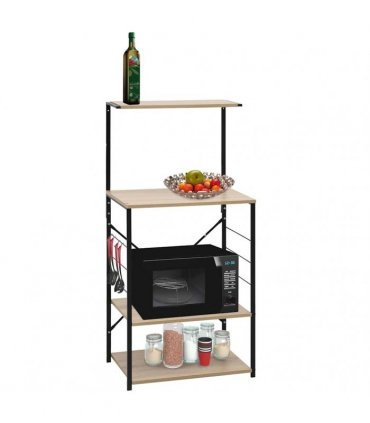 vidaXL Microwave Cabinet Black and Oak 60x39.6x123 cm Engineered Wood