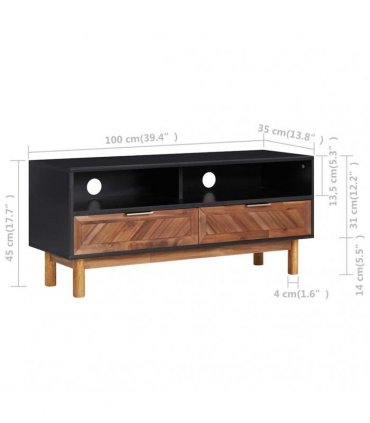 vidaXL TV Cabinet 100x35x45 cm Solid Acacia Wood and MDF