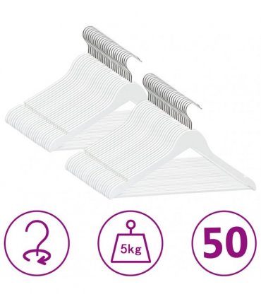 vidaXL 50 pcs Clothes Hanger Set Non-slip White Hardwood