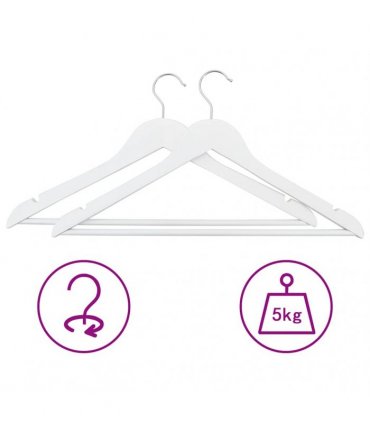 vidaXL 50 pcs Clothes Hanger Set Non-slip White Hardwood