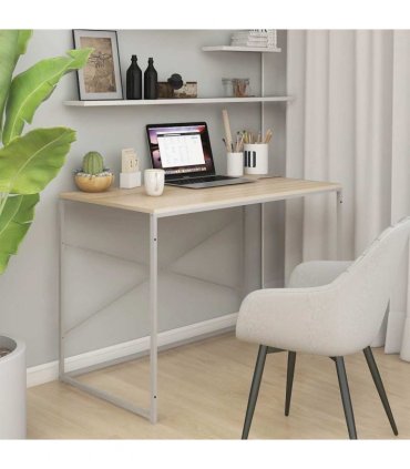 vidaXL Computer Desk White and Oak 110x60x70 cm Engineered Wood