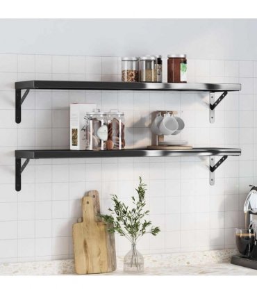 vidaXL Wall Shelves 2 pcs 100x23.5 cm Black Stainless Steel