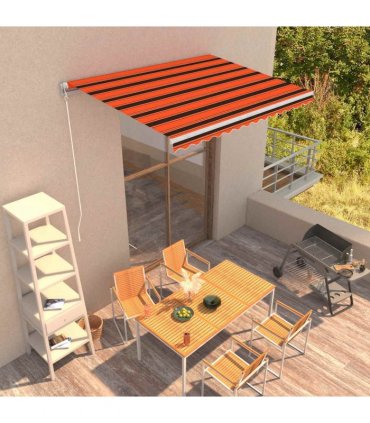 vidaXL Manual Awning 3.5 x 2.5 m Orange and Brown Horizontal Stripe