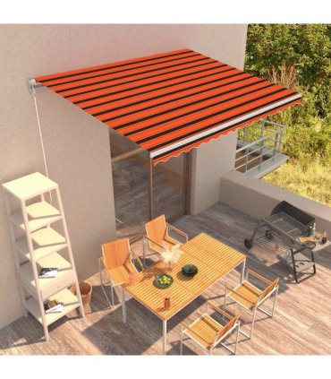 vidaXL Manual Awning 4 x 3 m Orange and Brown Horizontal Stripe