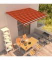 vidaXL Manual Awning 4 x 3 m Orange and Brown Horizontal Stripe