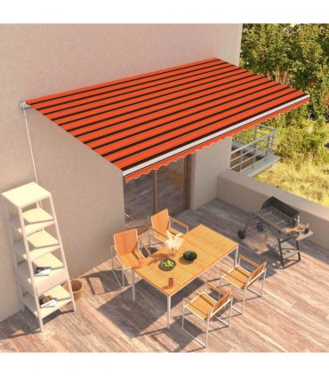 vidaXL Manual Awning 6 x 3 m Orange and Brown Horizontal Stripe