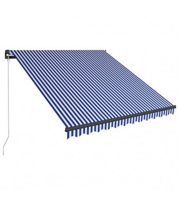 vidaXL Manual Awning with Solar LED 3.5 x 2.5 m Blue and White Stripe
