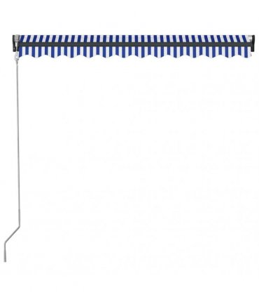 vidaXL Manual Awning with Solar LED 3.5 x 2.5 m Blue and White Stripe