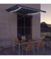 vidaXL Manual Awning with Solar LED 4 x 3 m Blue and White Stripe