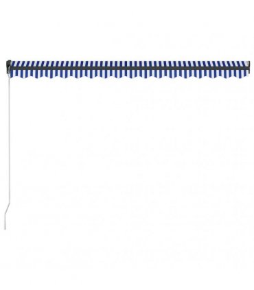 vidaXL Manual Awning with Solar LED 4 x 3 m Blue and White Stripe