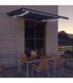 vidaXL Manual Awning with Solar LED 4.5 x 3 m Blue and White Stripe