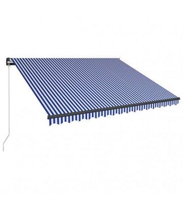 vidaXL Manual Awning with Solar LED 4.5 x 3 m Blue and White Stripe