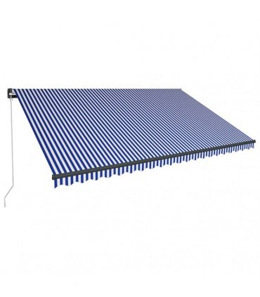 vidaXL Manual Awning with Solar LED 5 x 3 m Blue and White Stripe