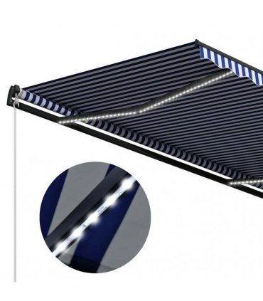vidaXL Manual Awning with Solar LED 5 x 3 m Blue and White Stripe