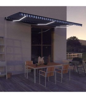 vidaXL Manual Awning with Solar LED 6 x 3 m Blue and White Stripe
