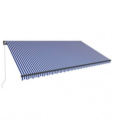 vidaXL Manual Awning with Solar LED 6 x 3 m Blue and White Stripe