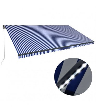 vidaXL Manual Awning with Solar LED 6 x 3 m Blue and White Stripe