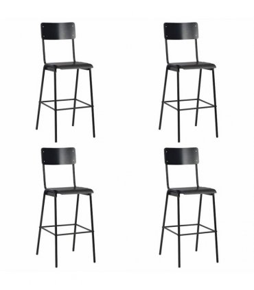 vidaXL Bar Stools 4 pcs Black Solid Plywood Steel