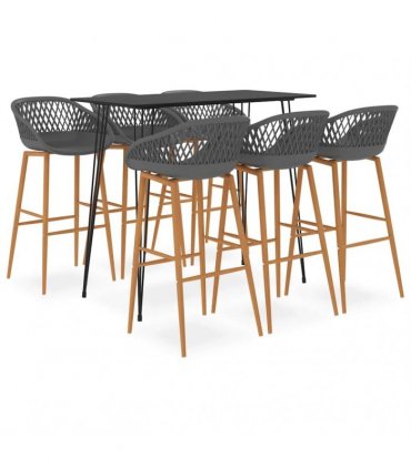 vidaXL 7 Piece Bar Set Black and Grey