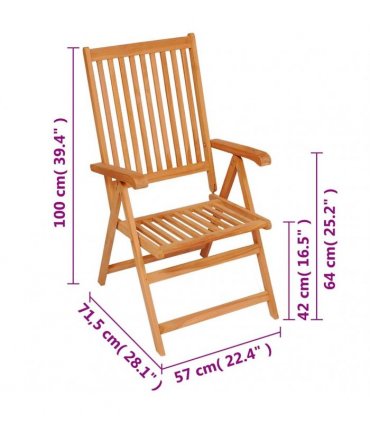 vidaXL Reclining Folding Chairs 8 pcs Solid Teak Wood