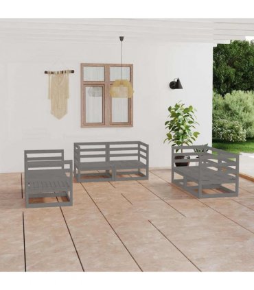 vidaXL 6 Piece Garden Lounge Set Grey Solid Wood Pine