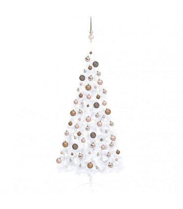 vidaXL Artificial Half Pre-lit Christmas Tree with Ball Set White 210 cm